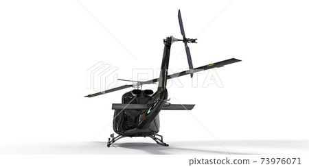 Black small military transport helicopter on white isolated background. The helicopter rescue service. Air taxi. Helicopter for police, fire, ambulance and rescue service. 3d illustration. Black small military transport helicopter on white isolated background. The helicopter rescue service. Air taxi. Helicopter for police, fire, ambulance and rescue service. 3d illustration. 73976071