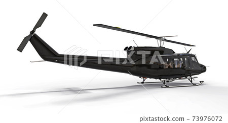 Black small military transport helicopter on white isolated background. The helicopter rescue service. Air taxi. Helicopter for police, fire, ambulance and rescue service. 3d illustration. Black small military transport helicopter on white isolated background. The helicopter rescue service. Air taxi. Helicopter for police, fire, ambulance and rescue service. 3d illustration. 73976072
