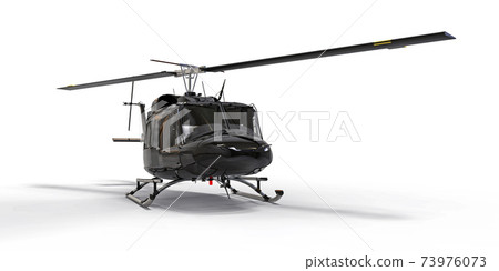 Black small military transport helicopter on white isolated background. The helicopter rescue service. Air taxi. Helicopter for police, fire, ambulance and rescue service. 3d illustration. Black small military transport helicopter on white isolated background. The helicopter rescue service. Air taxi. Helicopter for police, fire, ambulance and rescue service. 3d illustration. 73976073