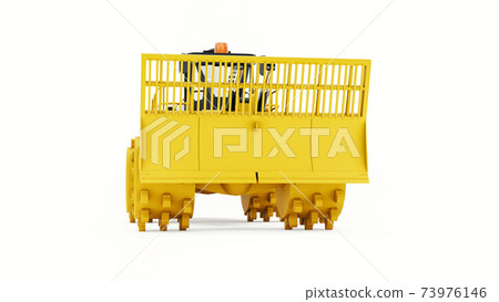 Garbage compactor machine for landfills. A special type of industrial bulldozer for working in landfills. 3d rendering. 73976146