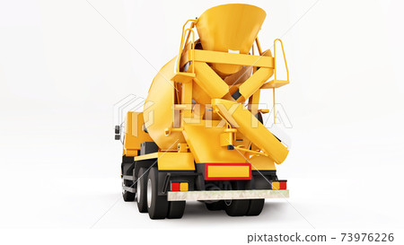 Orange concrete mixer truck white background. Three-dimensional illustration of construction equipment. 3d rendering. 73976226