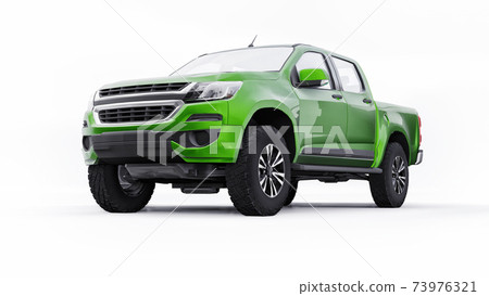 Green pickup car on a white background. 3d... - Stock Illustration ...