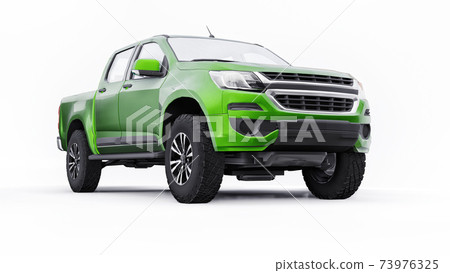 Green pickup car on a white background. 3d... - Stock Illustration ...