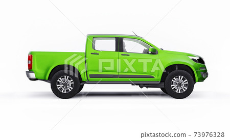 Green pickup car on a white background. 3d rendering. Green pickup car on a white background. 3d rendering. 73976328