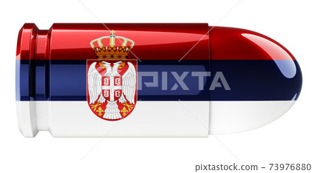 Bullet with Serbian flag, 3D rendering Bullet with Serbian flag, 3D rendering 73976880