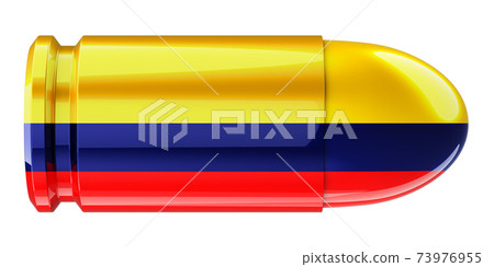 Bullet with Colombian flag, 3D rendering 73976955