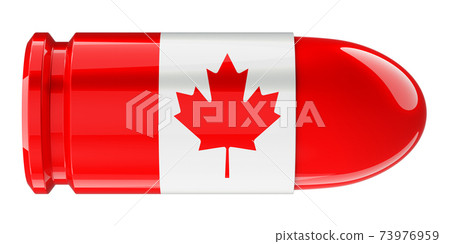 Bullet with Canadian flag, 3D rendering Bullet with Canadian flag, 3D rendering 73976959
