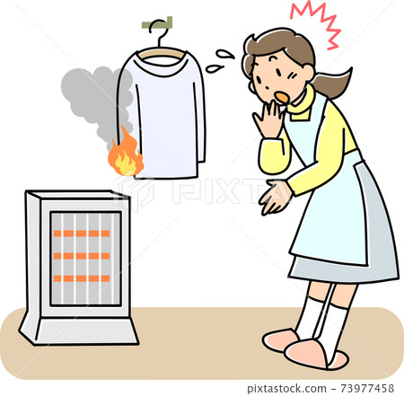 A woman surprised by a fire from the stove 73977458