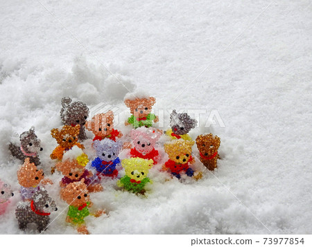 Handmade bead doll in the snow Teddy bear companion and dog Handmade bead doll in the snow Teddy bear companion and dog 73977854