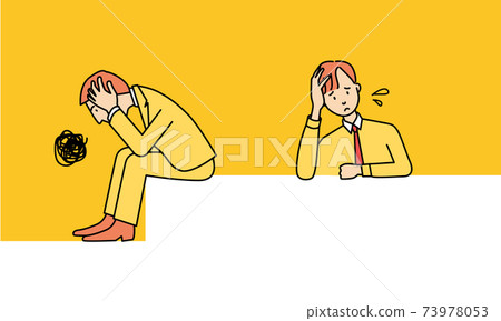Illustration of a depressed businessman holding his head Illustration of a depressed businessman holding his head 73978053