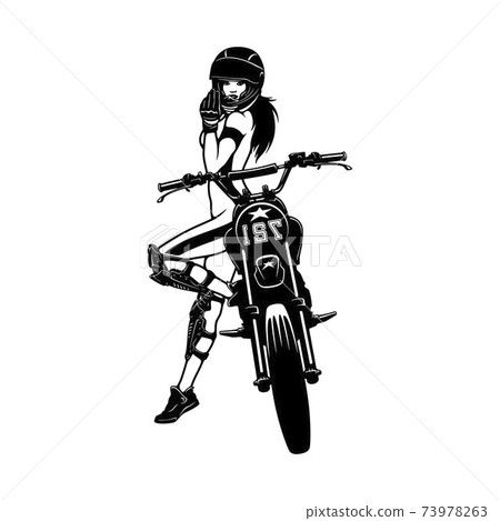 Sexy Girl and Motocross Motorcycle - Enduro, Freestyle - Motocross Extreme Sport, Freestyle Girl - Clipart, Vector Silhouette 73978263