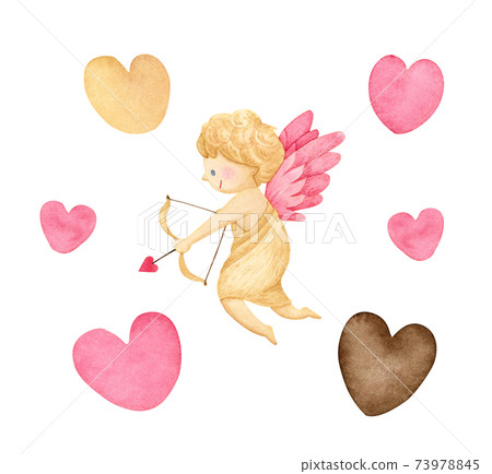 Hand-painted watercolor | Heart and Cupid illustration Hand-painted watercolor | Heart and Cupid illustration 73978845