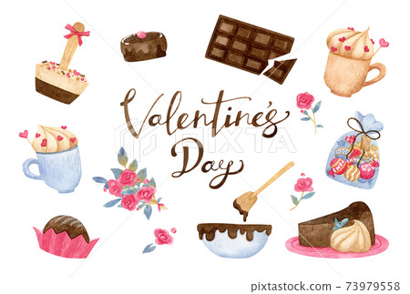Hand drawn watercolor | Valentine illustration set 73979558
