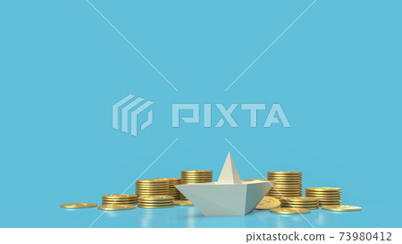 The boat paper and gold coins on blue background for blue ocean content 3d rendering. The boat paper and gold coins on blue background for blue ocean content 3d rendering. 73980412