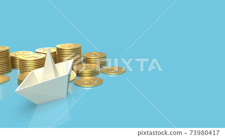 The boat paper and gold coins on blue background for blue ocean content 3d rendering. The boat paper and gold coins on blue background for blue ocean content 3d rendering. 73980417