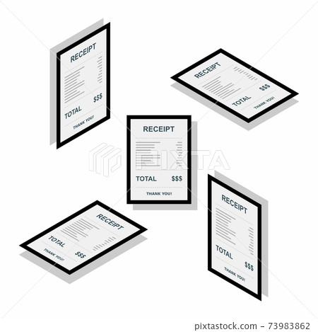 Receipt paper, bill check, invoice, cash receipt. Black stroke and shadow design. Isometric & Flat icon. Receipt paper, bill check, invoice, cash receipt. Black stroke and shadow design. Isometric & Flat icon. 73983862