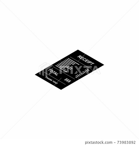 Receipt paper, bill check, invoice, cash receipt. White outline design. Left view isometric icon. 73983892