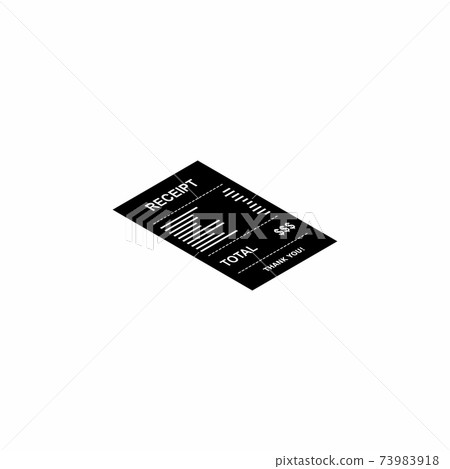 Receipt paper, bill check, invoice, cash receipt. White outline design. Right view isometric icon. 73983918