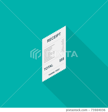 Receipt paper, bill check, invoice, cash receipt. Right view isometric icon. 73984036