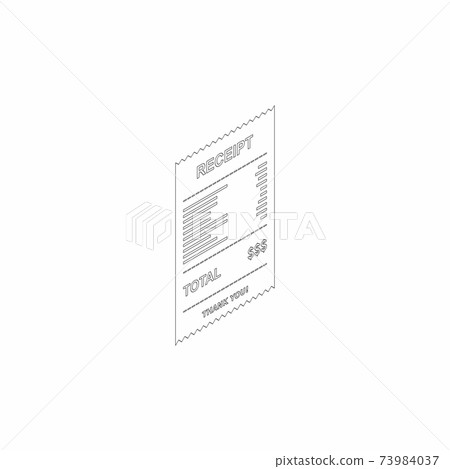Receipt paper, bill check, invoice, cash receipt. Black outline. Right view isometric icon. 73984037
