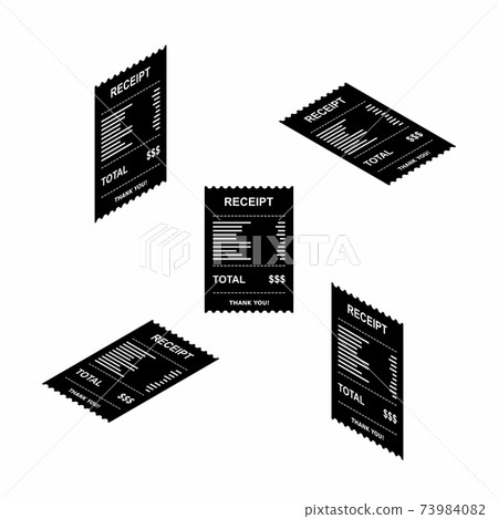 Receipt paper, bill check, invoice, cash receipt. White outline design. Isometric & Flat icon. 73984082