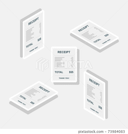 Receipt paper, bill check, invoice, cash receipt. White stroke and shadow design. Isometric & Flat icon. 73984083