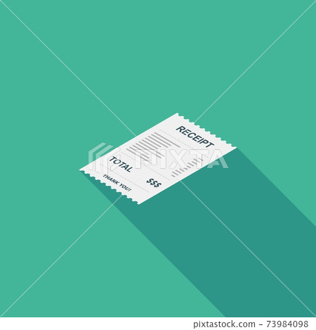 Receipt paper, bill check, invoice, cash receipt. Left view isometric icon. 73984098