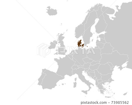 Denmark on Europe map vector. Vector illustration. Denmark on Europe map vector. Vector illustration. 73985562