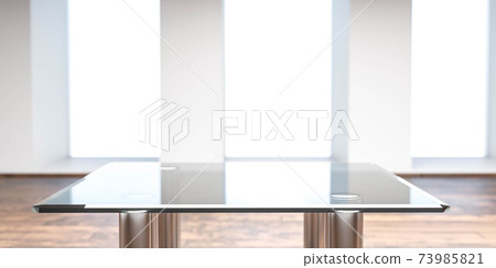 glass table room modern interior in empty room with wooden floor 3d render illustration 73985821