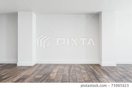 Empty white wall with natural lighting and wooden floor 3d render illustration Empty white wall with natural lighting and wooden floor 3d render illustration 73985823
