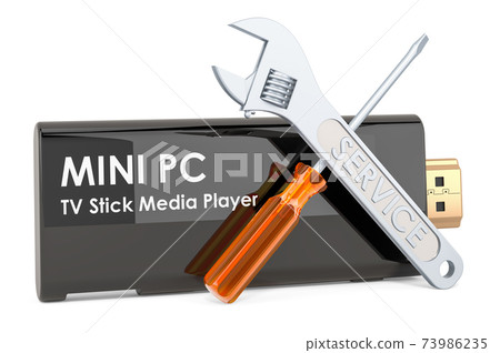 Service and repair of Mini PC TV Dongle Stick. 3D rendering Service and repair of Mini PC TV Dongle Stick. 3D rendering 73986235