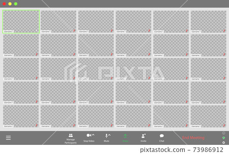 Template video conference user interface, video conference calls window overlay. Twenty-five users. Template video conference user interface, video conference calls window overlay. Twenty-five users. 73986912