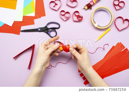 DIY instruction. Step by step guide. The process of making a garland of hearts for Valentine's Day DIY instruction. Step by step guide. The process of making a garland of hearts for Valentine's Day 73987259