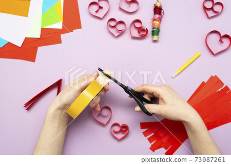 DIY instruction. Step by step guide. The process of making a garland of hearts for Valentine's Day DIY instruction. Step by step guide. The process of making a garland of hearts for Valentine's Day 73987261