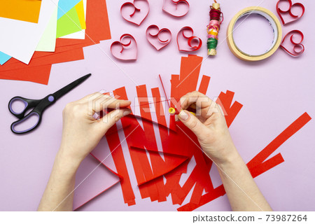 DIY instruction. Step by step guide. The process of making a garland of hearts for Valentine's Day DIY instruction. Step by step guide. The process of making a garland of hearts for Valentine's Day 73987264