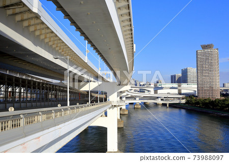 View from Tokyo Odaiba Rainbow Bridge South Route View from Tokyo Odaiba Rainbow Bridge South Route 73988097