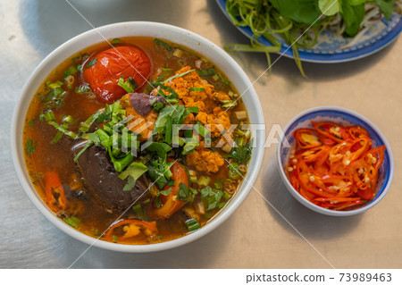 Top view photo of Vietnamese crab paste noodle, Bun Rieu 73989463