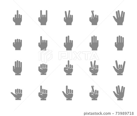 Set of hand gestures gray icon. Fig, fuck, victory, fist, vulcan salute and more. 73989718