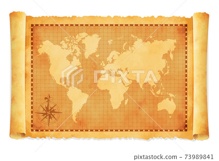 Faded And Curled Old Map Vector Illustration   - Stock Illustration 