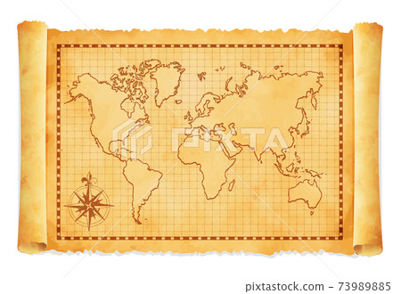 Faded and curled old map vector illustration / world map 73989885