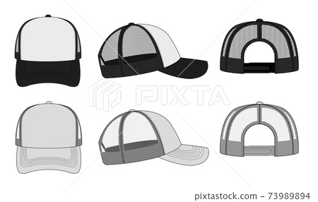 Mesh cap template illustration set (front, side, back) 73989894