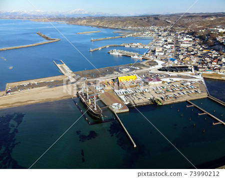 Aerial view of Esashiko Marina, Esashi-cho, Hokkaido in winter Aerial view of Esashiko Marina, Esashi-cho, Hokkaido in winter 73990212