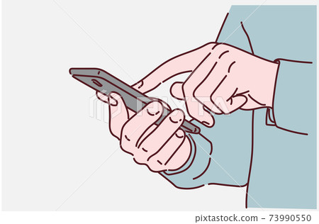 Close up of man using mobile phone. Hand drawn in thin line style, vector illustrations. 73990550