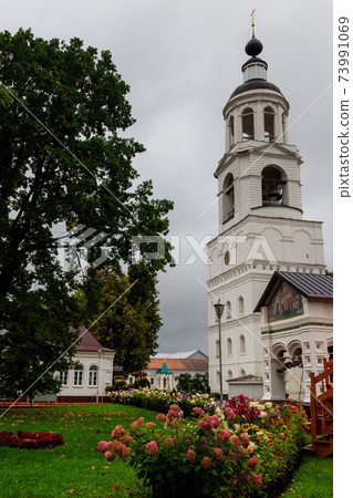 Bell tower of Vvedensky Tolga convent in Yaroslavl, Russia. Golden ring of Russia 73991069