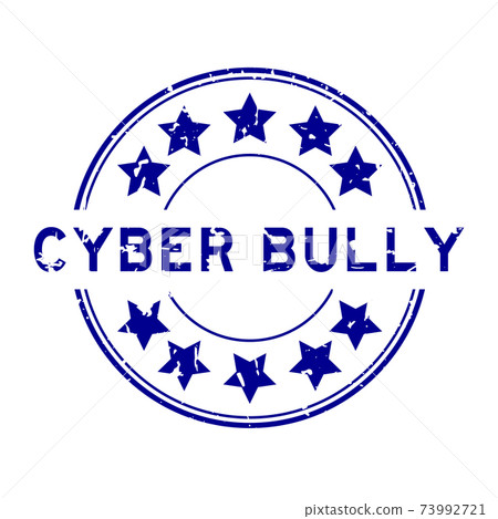 Grunge blue cyber bully word with star icon round rubber seal stamp on white background 73992721