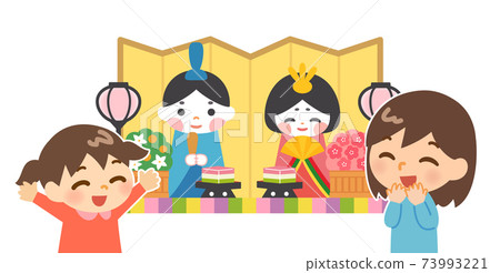 Girls who are pleased to see the Hina dolls Girls who are pleased to see the Hina dolls 73993221