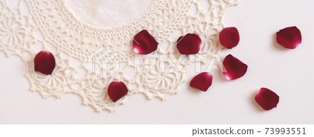 Antique lace and rose petals, handmade material 73993551