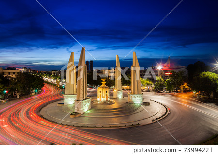Thailand democracy monument at sunset timing Thailand democracy monument at sunset timing 73994221