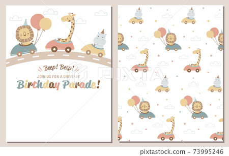 Drive-through birthday party invitations and patterns for babies and kids 73995246