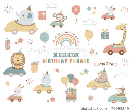 Drive-through birthday party design material set for babies and children 73995249